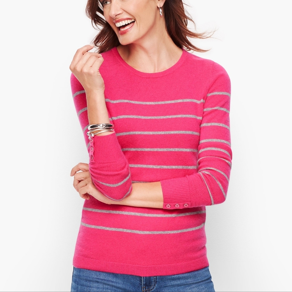 Pink and Gray Striped Cashmere Sweater